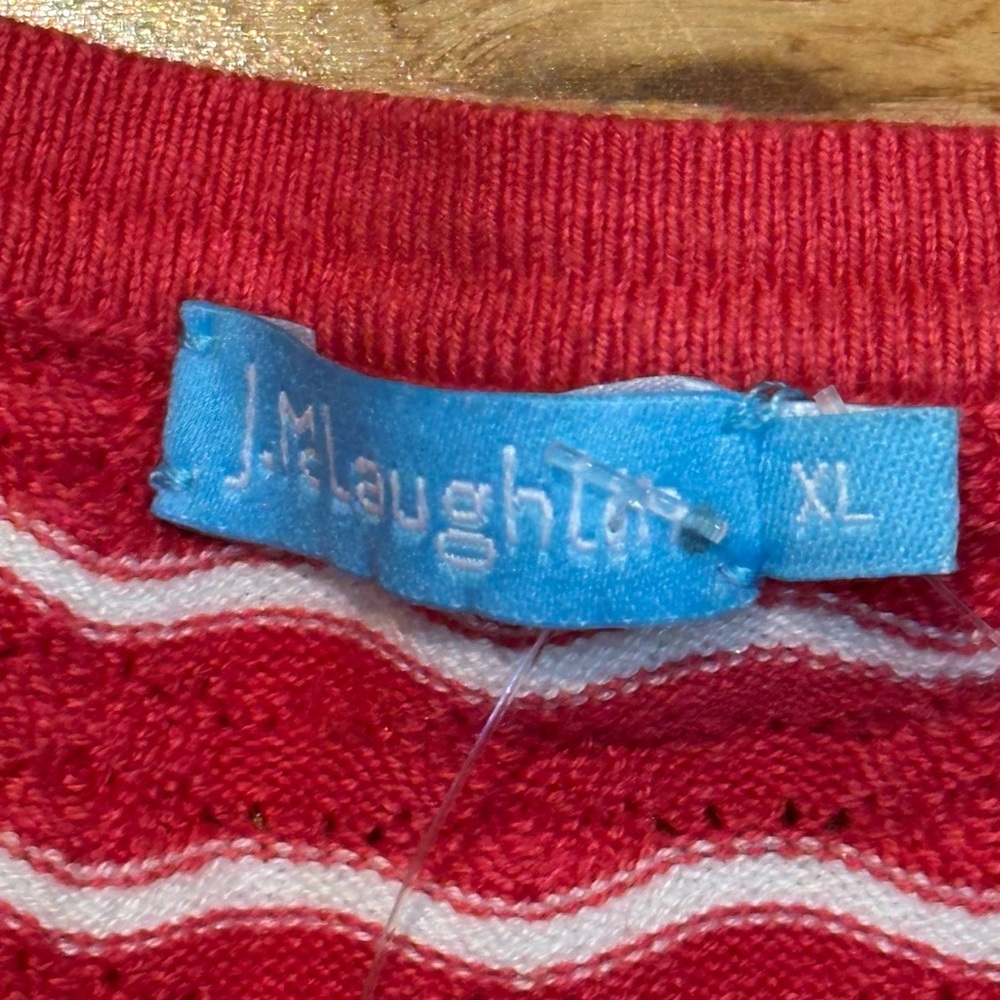 NWT J.McLaughlin Women's Zia Crewneck Scallop Caicos Coral/Wht Stripe Sz‎ XL - Picture 3 of 8